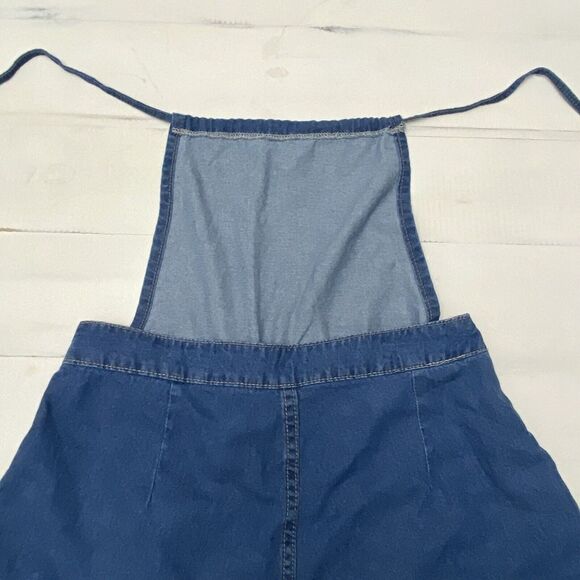EZwear Size Large Solid Wide Leg Halter Top Denim Overalls Medium Wash - Picture 5 of 16